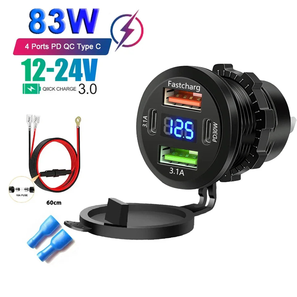 Prise chargeur de voiture — 4 ports de charge rapide 12 V/24 V