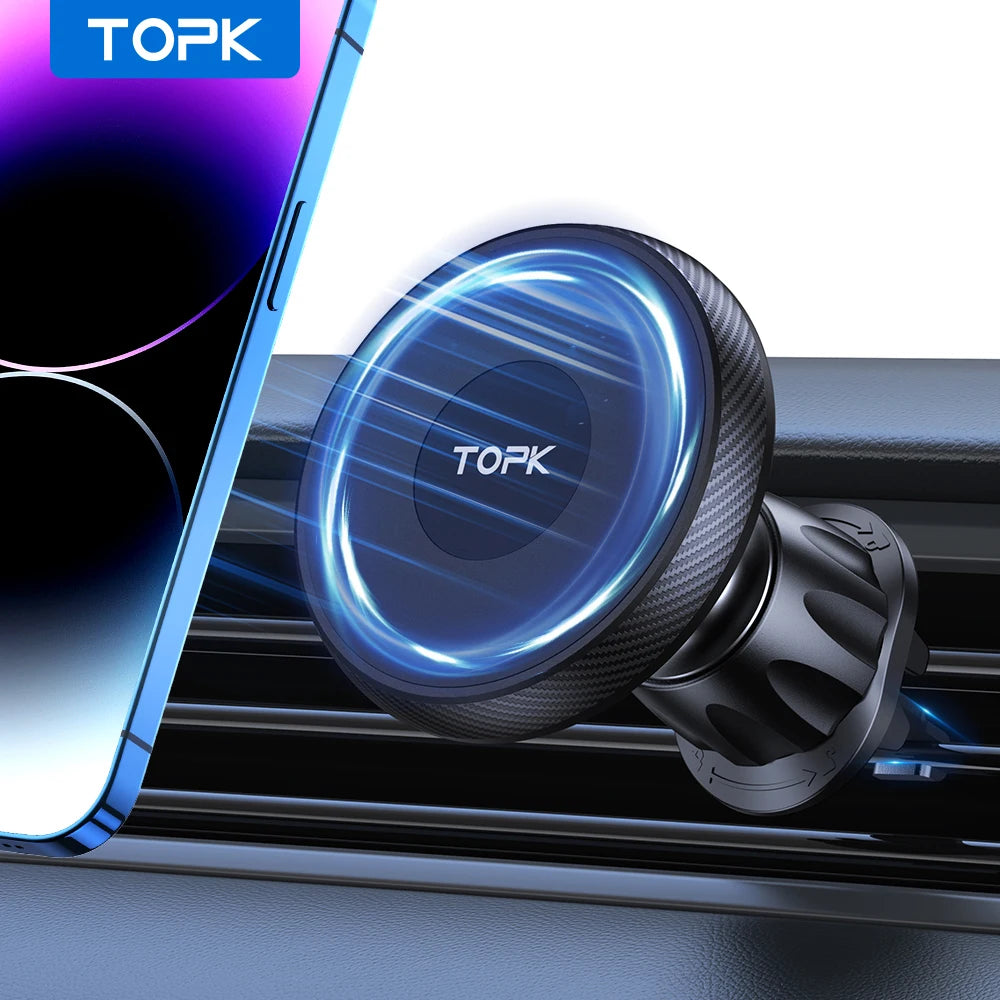 TOPK MagSafe Car Phone Holder — Magnetic Mount with Metal Hook