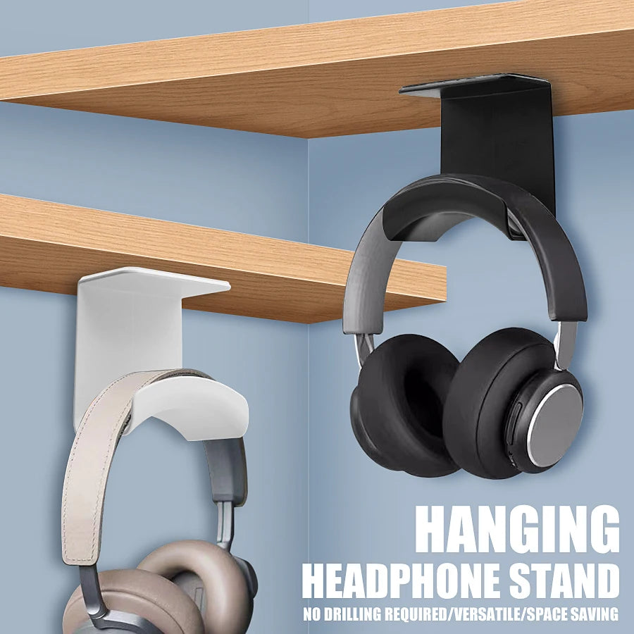 Headphone Stand — Adhesive Wall Mount & Under-Desk Hanger for Headsets