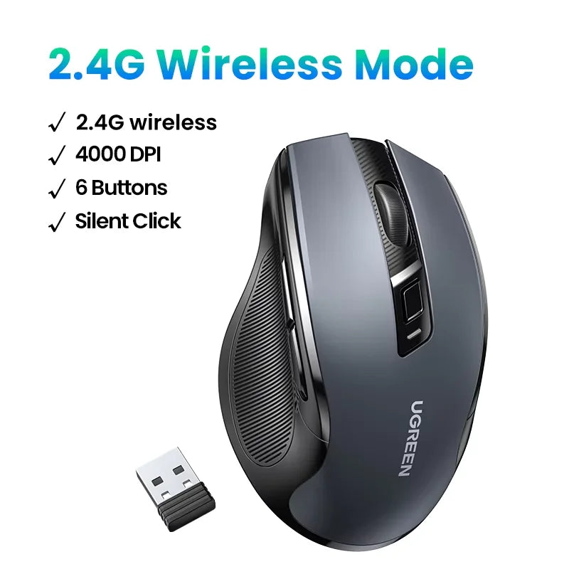 UGREEN Wireless Mouse – Bluetooth 5.0 & 2.4G, Silent, 4000 DPI
