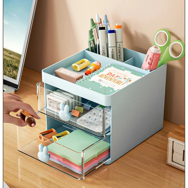 Desk Organizer with Drawer — Desktop Storage Box for Office & Makeup