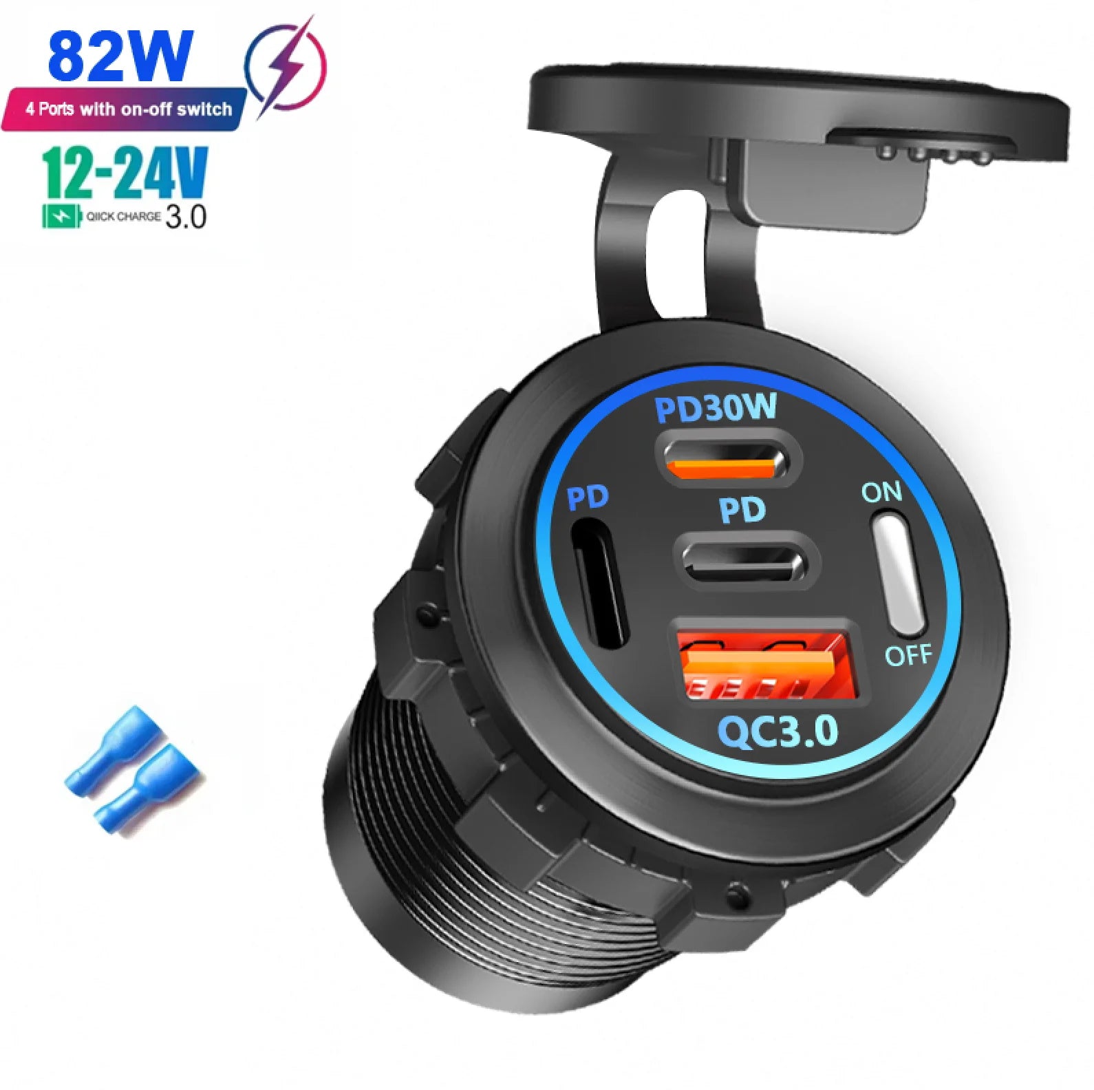 Prise chargeur de voiture — 4 ports de charge rapide 12 V/24 V