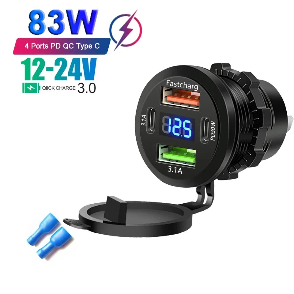 Prise chargeur de voiture — 4 ports de charge rapide 12 V/24 V