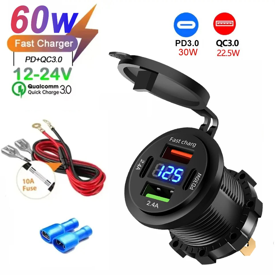 Prise chargeur de voiture — 4 ports de charge rapide 12 V/24 V