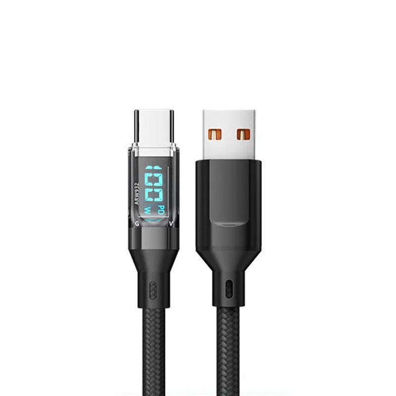 Fast Charging Cable with LCD Watt Display — Up to 120W, USB-C & Lightning