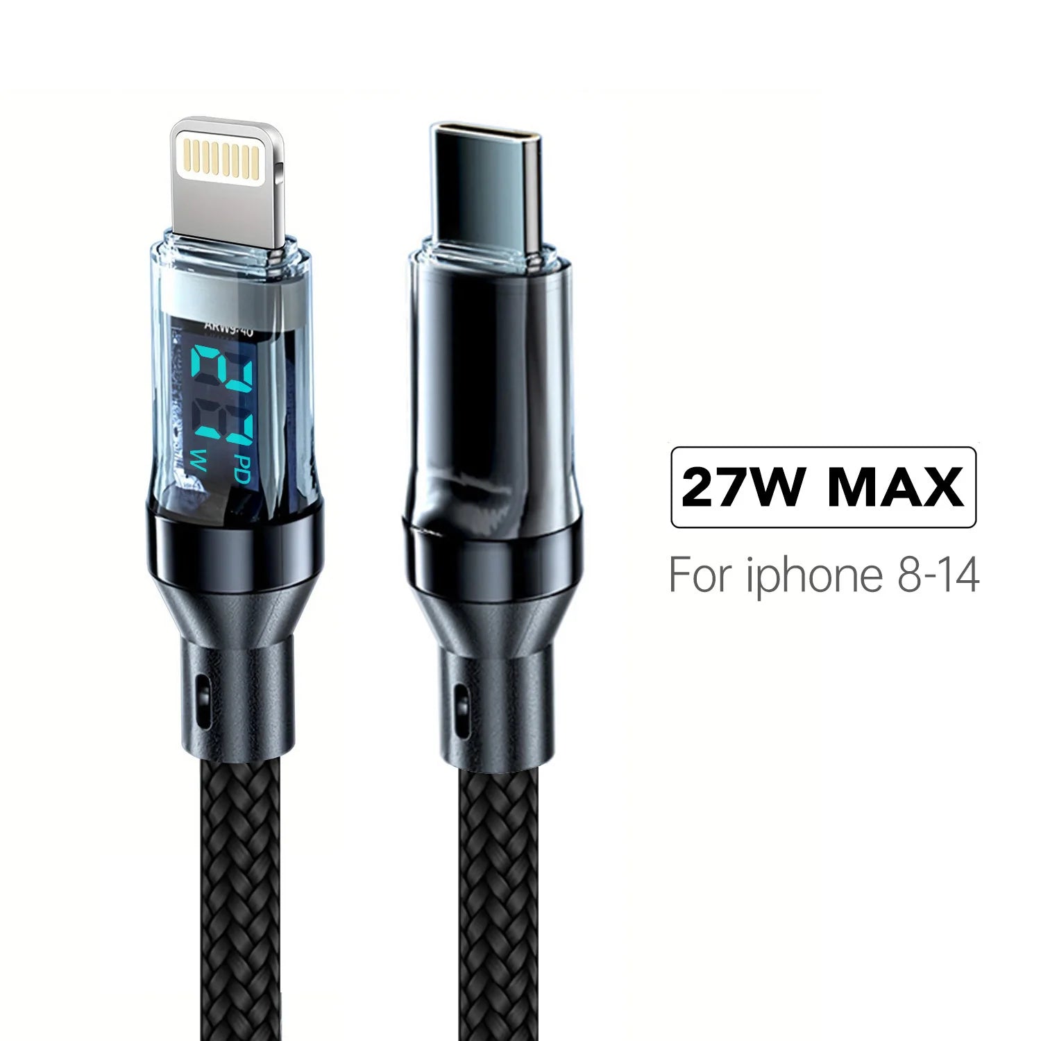 Fast Charging Cable with LCD Watt Display — Up to 120W, USB-C & Lightning