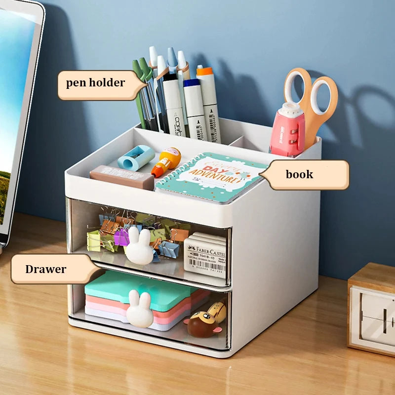 Desk Organizer with Drawer — Desktop Storage Box for Office & Makeup