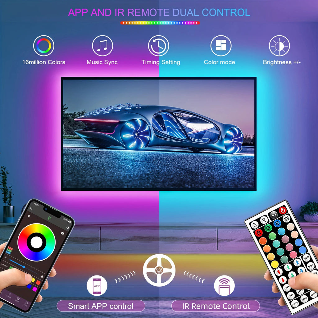 RGB LED Strip Lights — USB 5V, App or IR Remote Control, up to 30m
