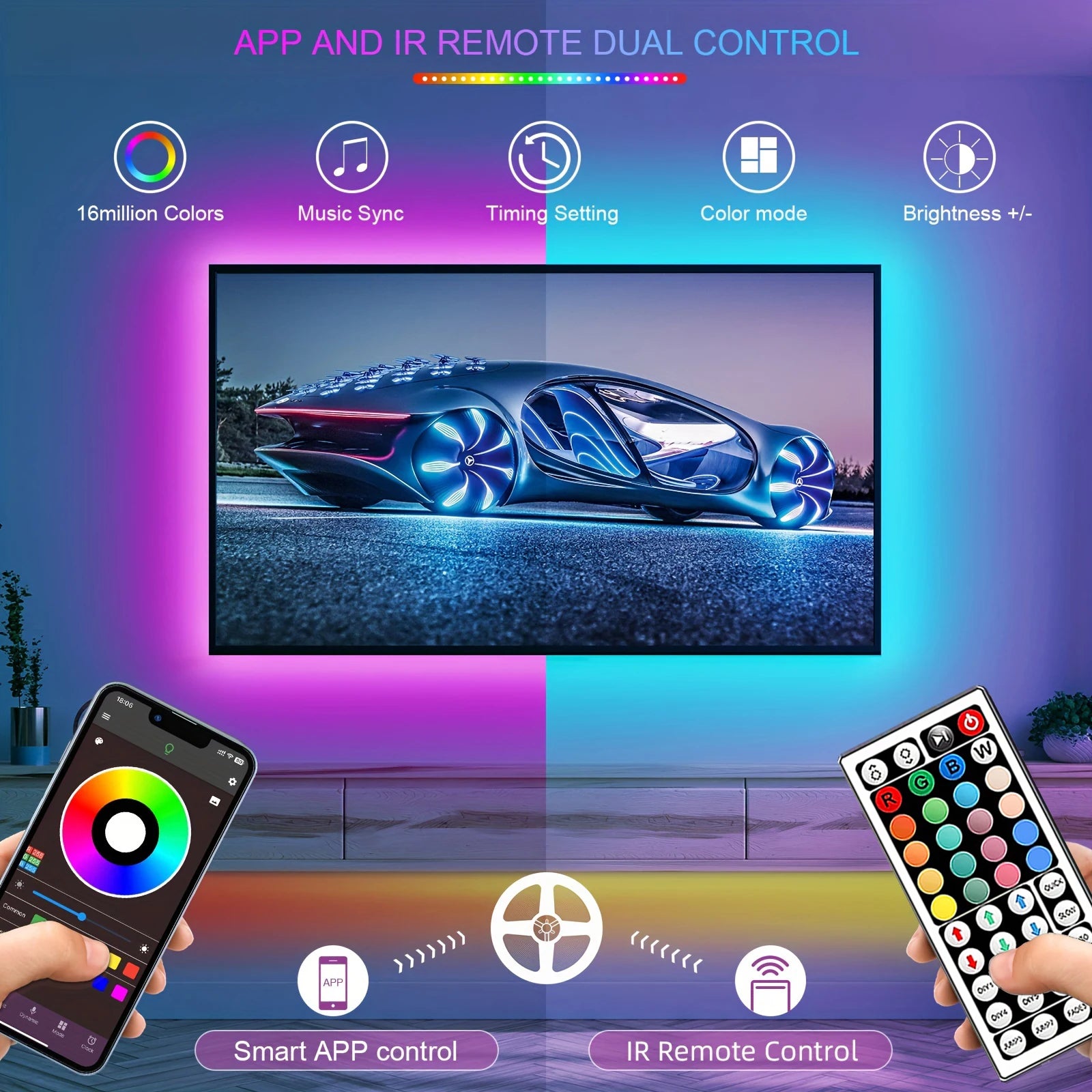 RGB LED Strip Lights — USB 5V, App or IR Remote Control, up to 30m