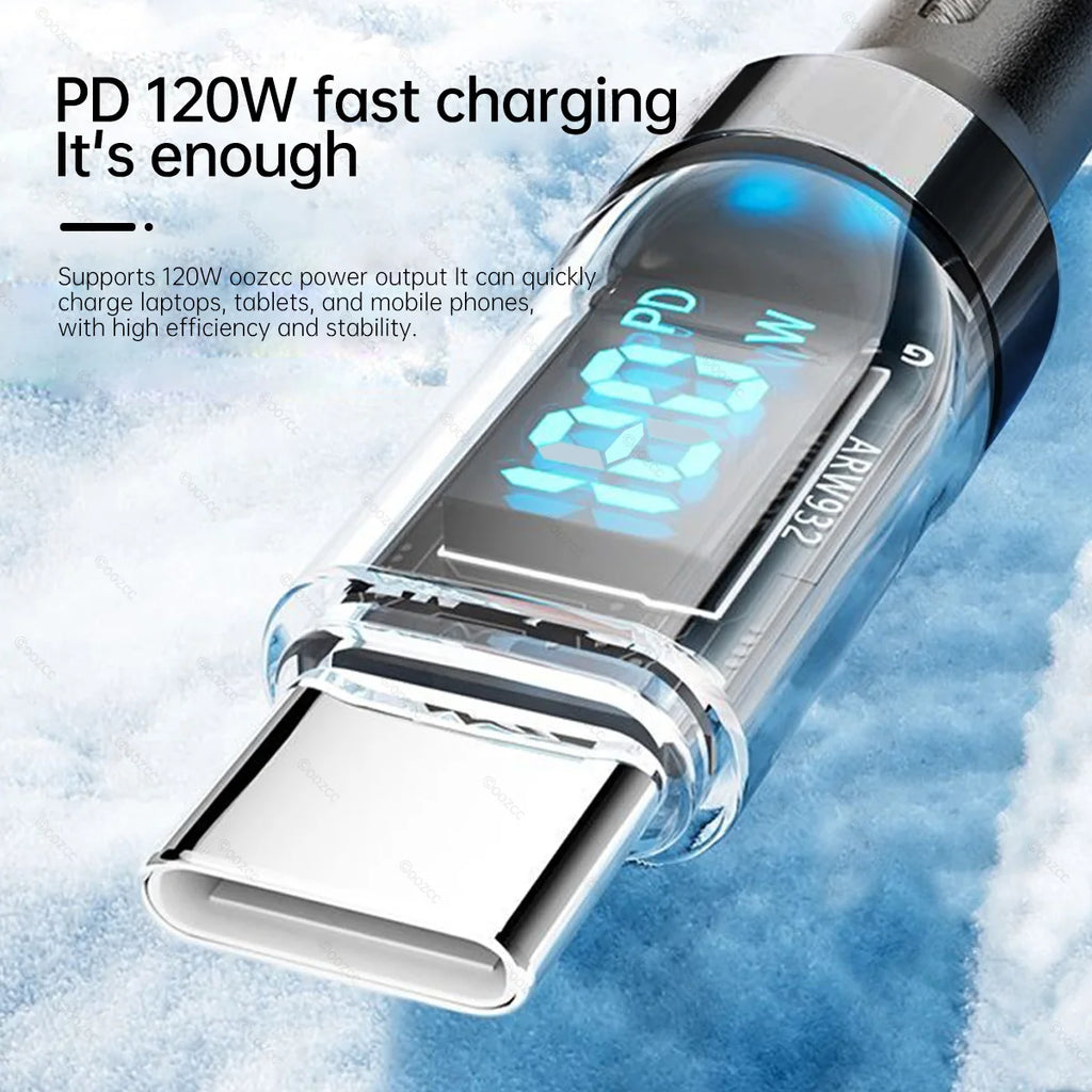 Fast Charging Cable with LCD Watt Display — Up to 120W, USB-C & Lightning