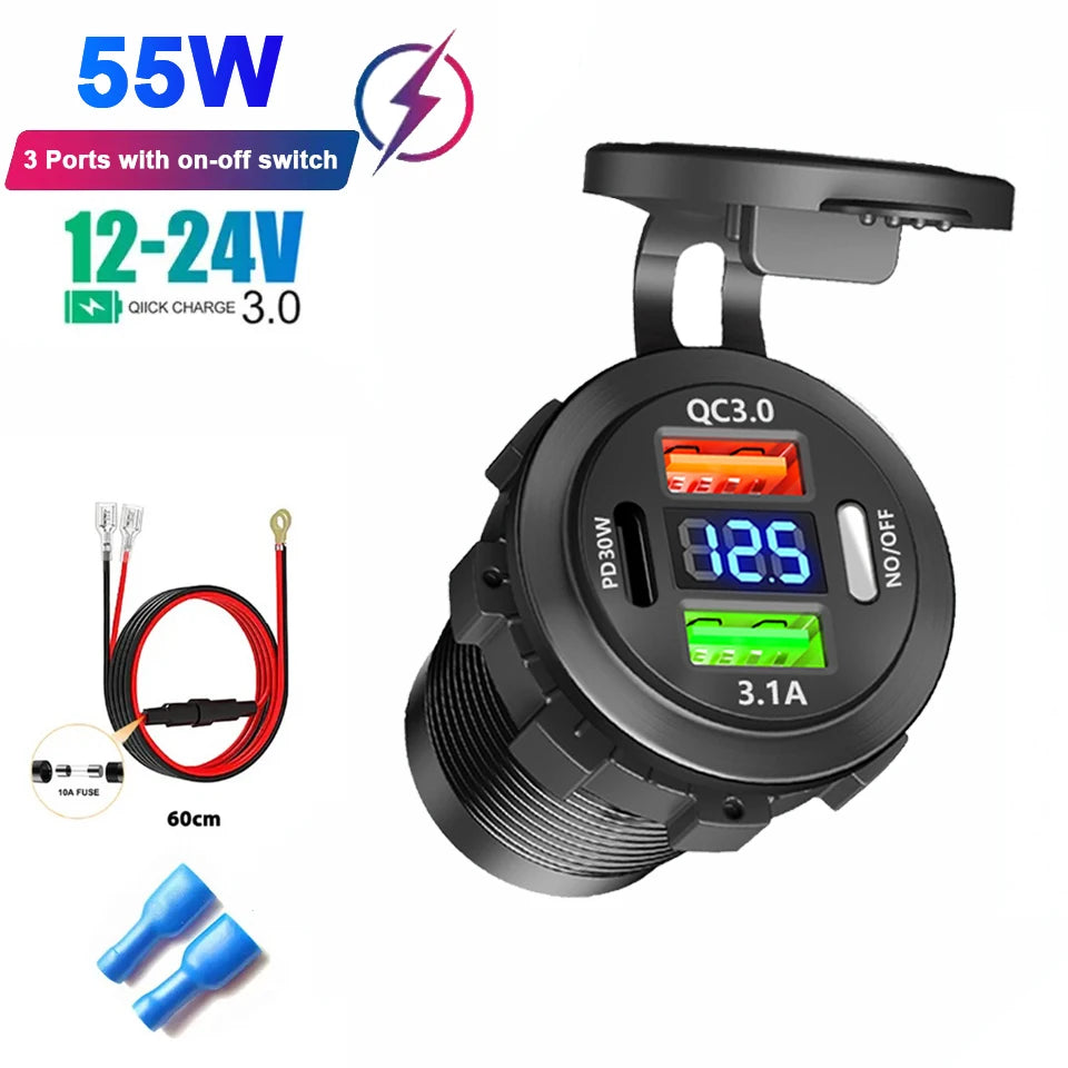 Prise chargeur de voiture — 4 ports de charge rapide 12 V/24 V