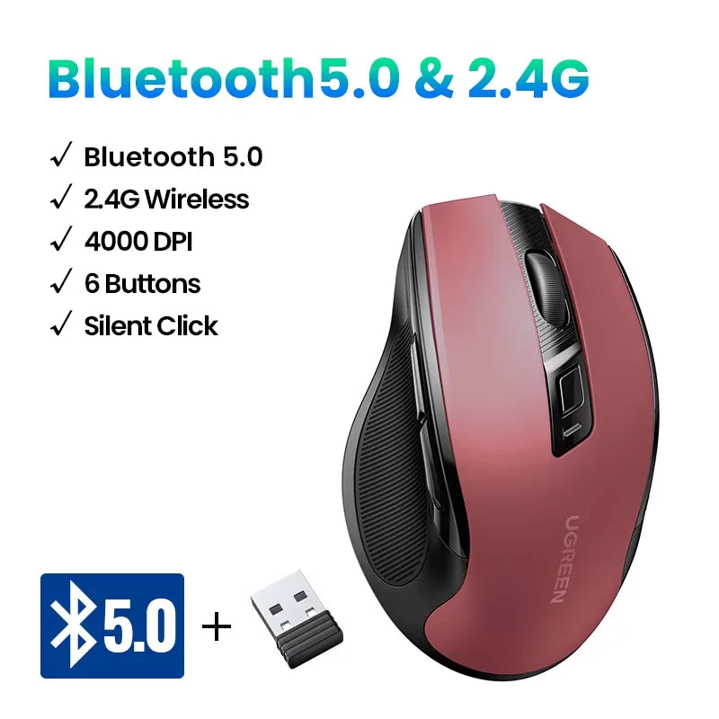 UGREEN Wireless Mouse – Bluetooth 5.0 & 2.4G, Silent, 4000 DPI