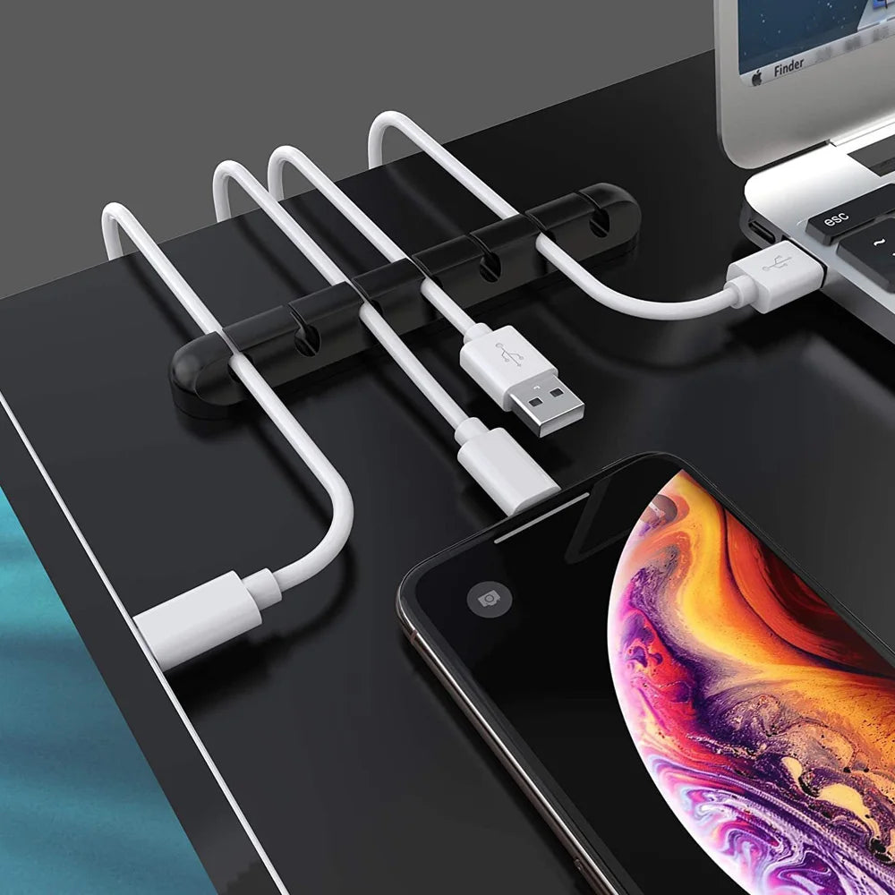 Adhesive Cable Holder Clips — Silicone Wire Organizer for Desk & Nightstand