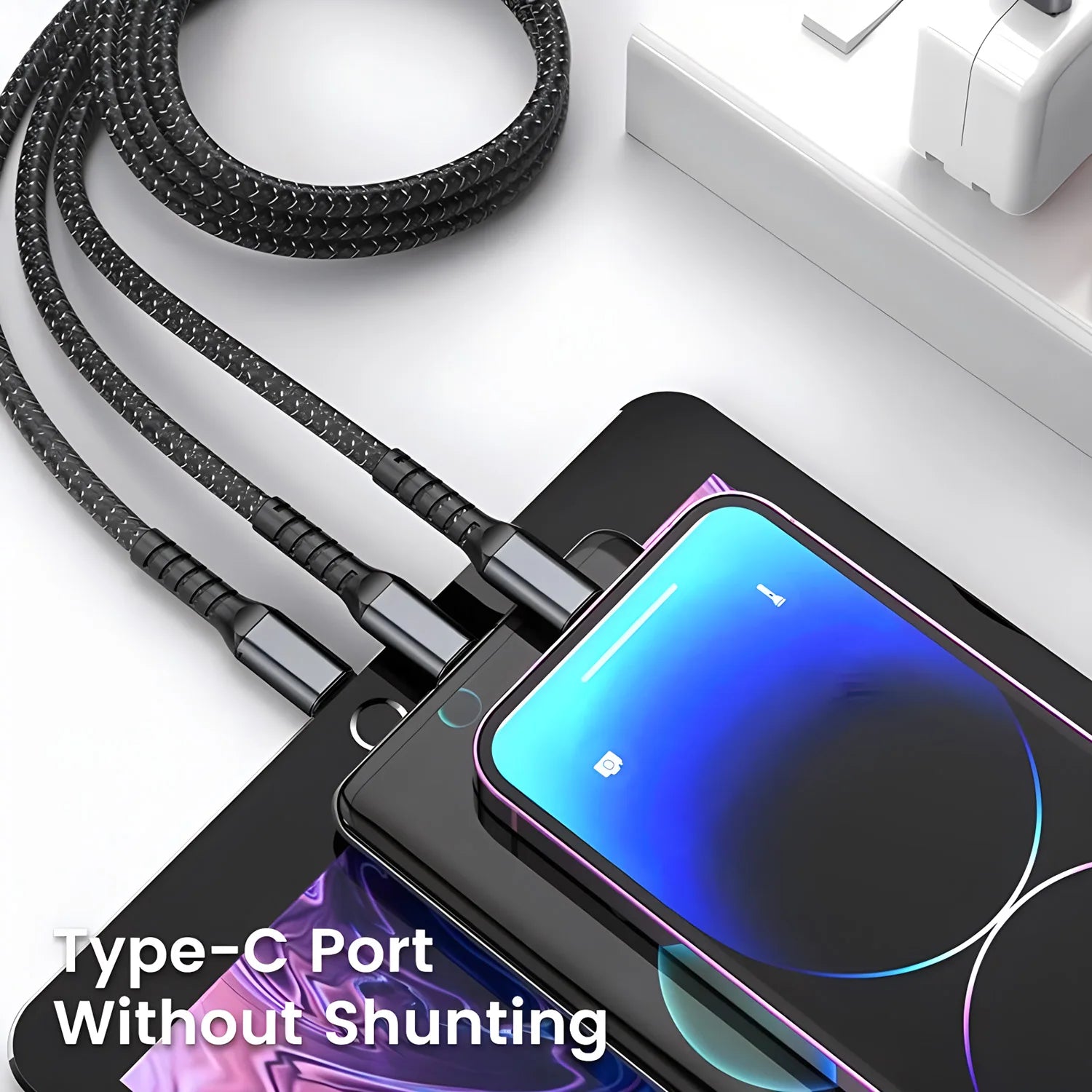 3-in-1 Fast Charging Cable — 100W, USB-C + Lightning + Micro USB