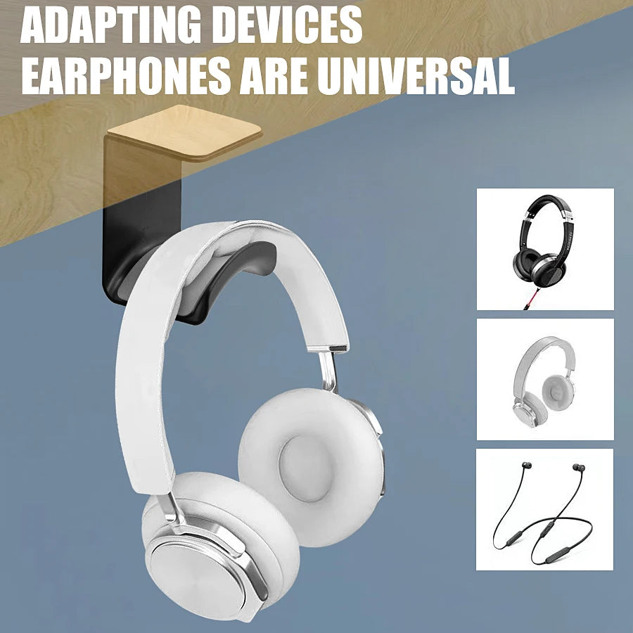 Headphone Stand — Adhesive Wall Mount & Under-Desk Hanger for Headsets