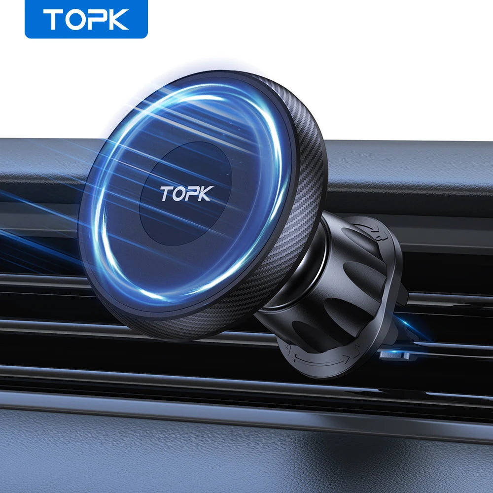 TOPK MagSafe Car Phone Holder — Magnetic Mount with Metal Hook
