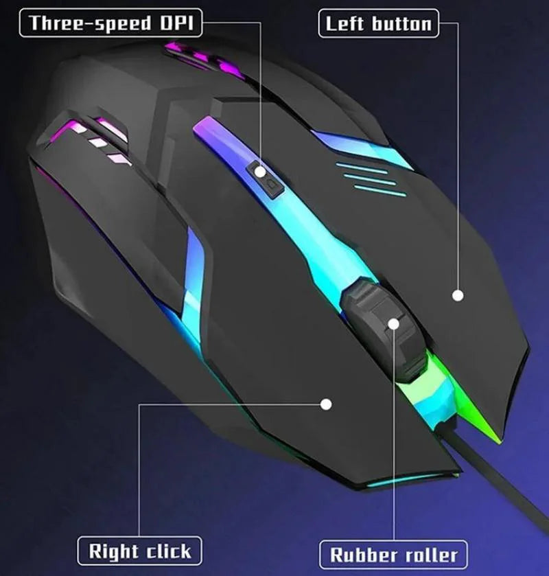 Ergonomic RGB Gaming Mouse — Wired, 1600 DPI, 4 Buttons, USB