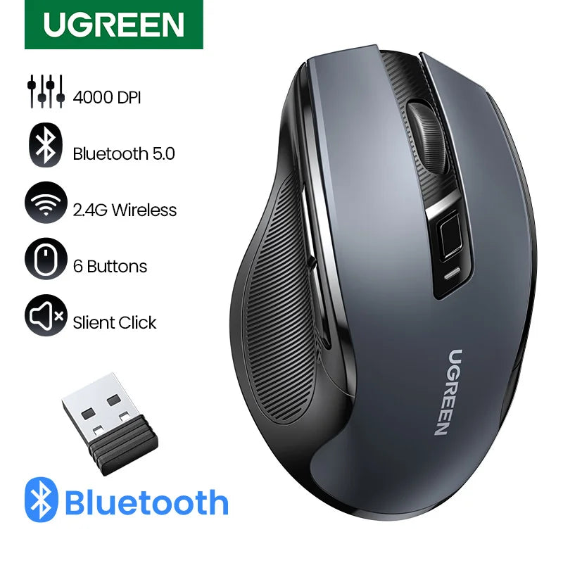 UGREEN Wireless Mouse – Bluetooth 5.0 & 2.4G, Silent, 4000 DPI