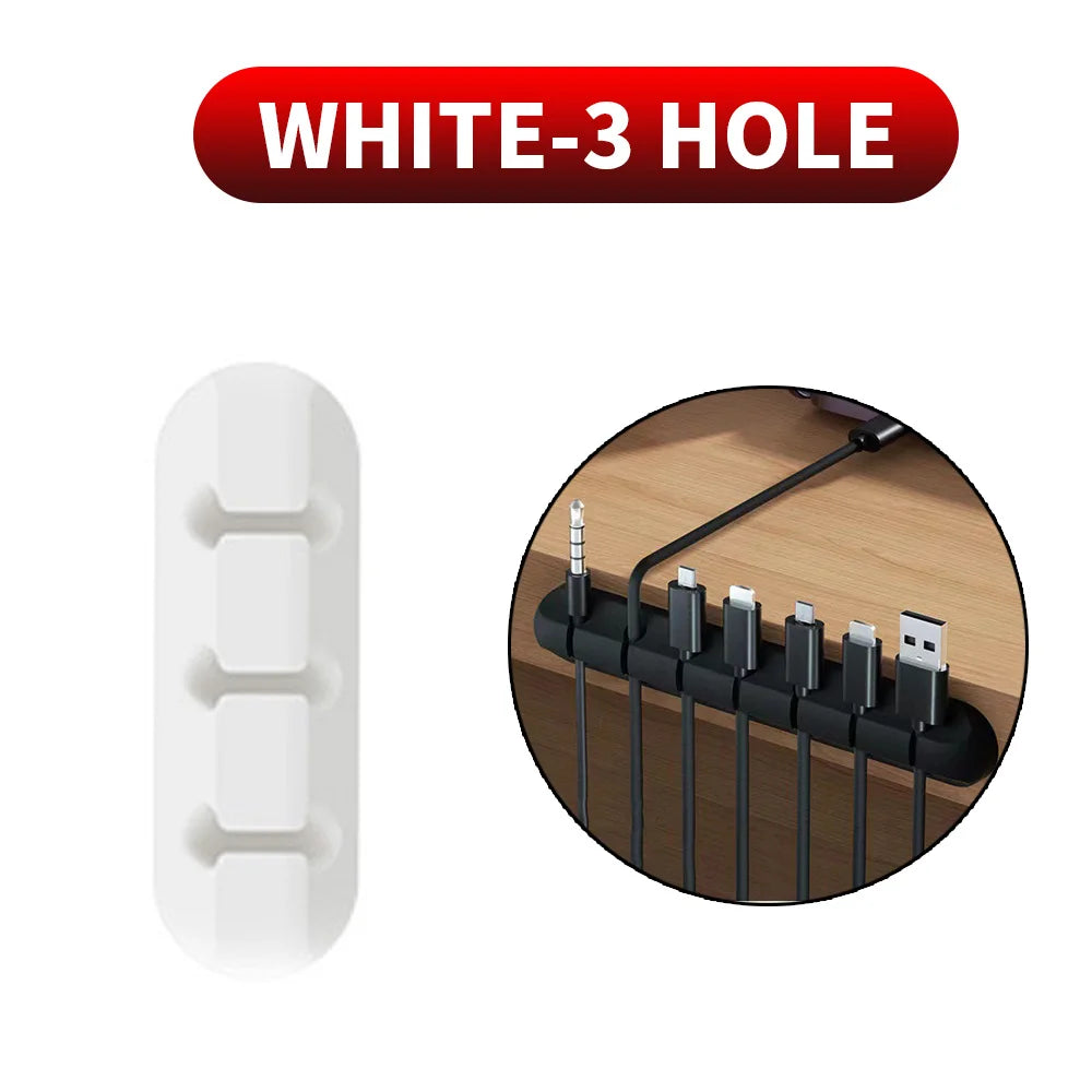 Adhesive Cable Holder Clips — Silicone Wire Organizer for Desk & Nightstand