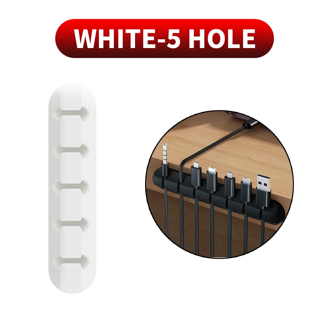 Adhesive Cable Holder Clips — Silicone Wire Organizer for Desk & Nightstand