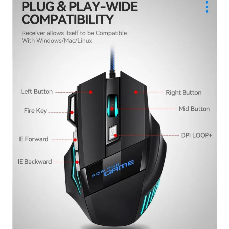 7D RGB Gaming Mouse — Wired, 5500 DPI, Ergonomic for PC & Laptop
