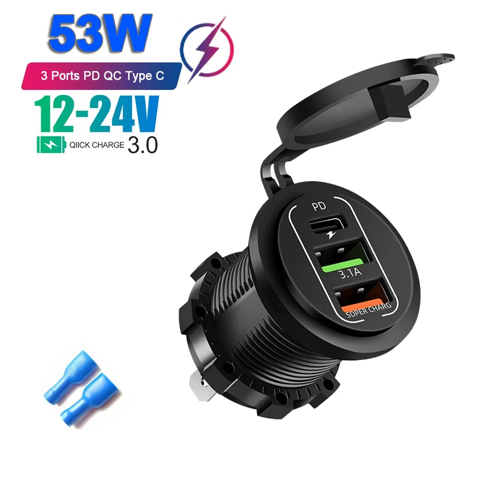 Prise chargeur de voiture — 4 ports de charge rapide 12 V/24 V