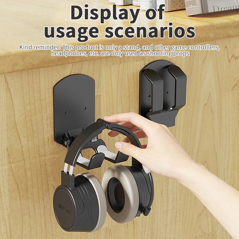 Headphone Stand — Adhesive Wall Mount & Under-Desk Hanger for Headsets