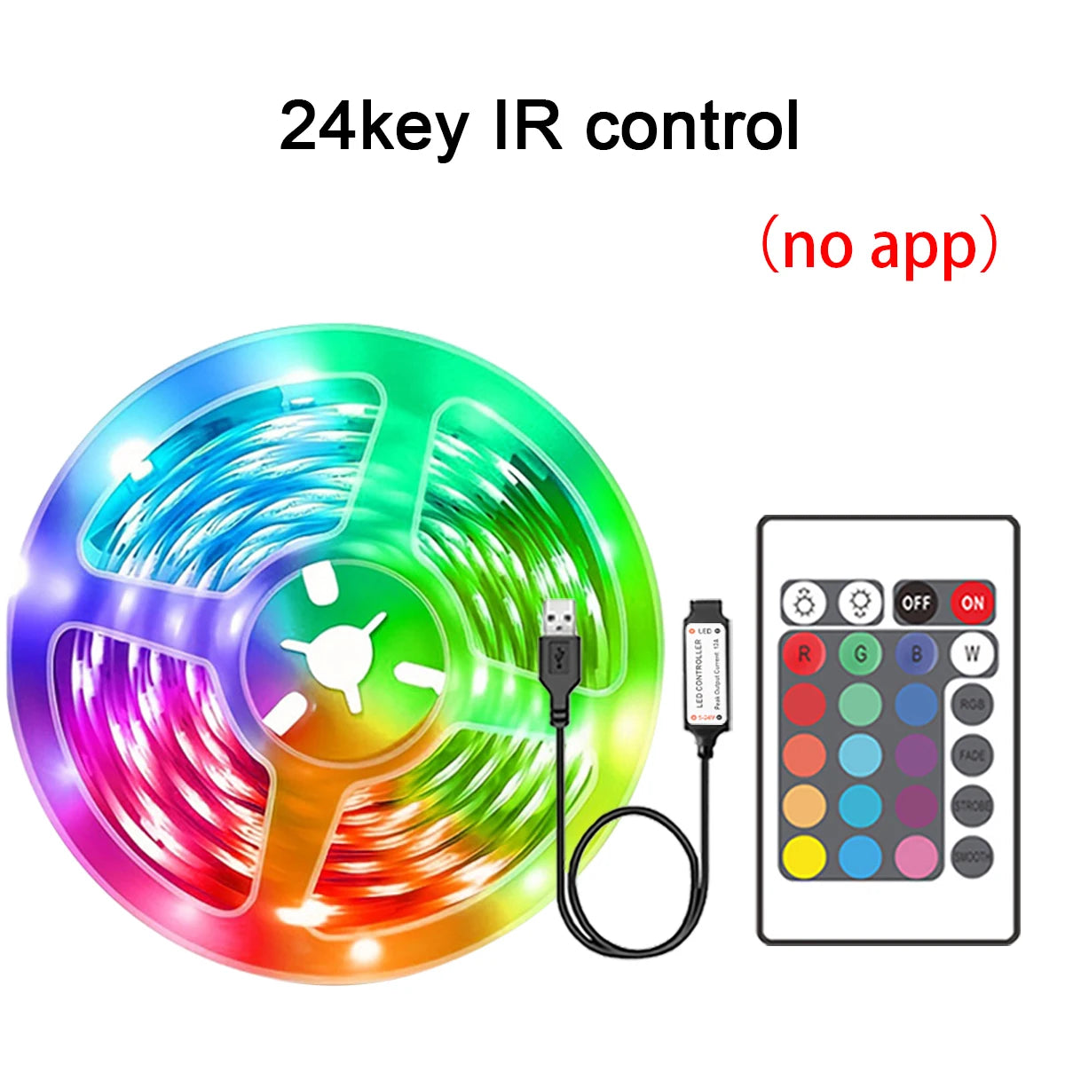 RGB LED Strip Lights — USB 5V, App or IR Remote Control, up to 30m