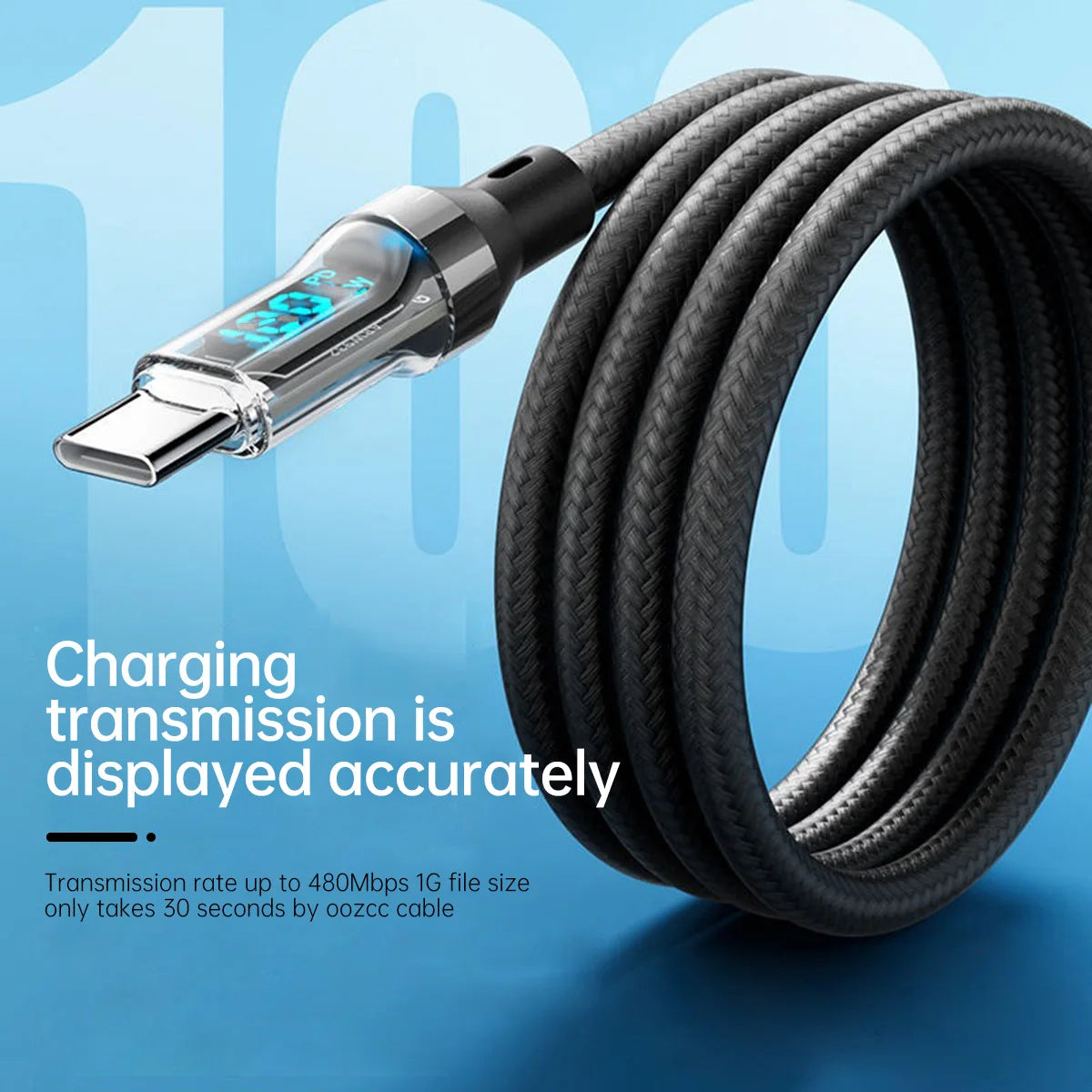 Fast Charging Cable with LCD Watt Display — Up to 120W, USB-C & Lightning