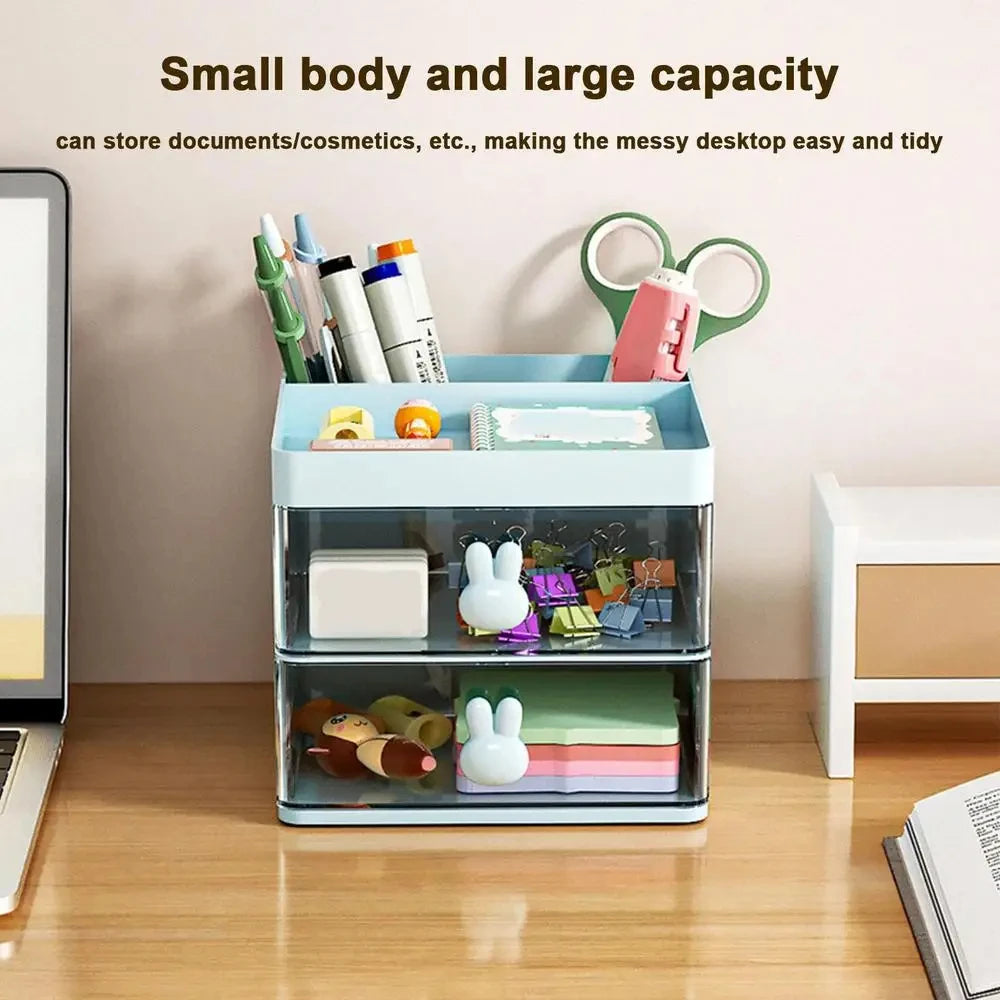 Desk Organizer with Drawer — Desktop Storage Box for Office & Makeup