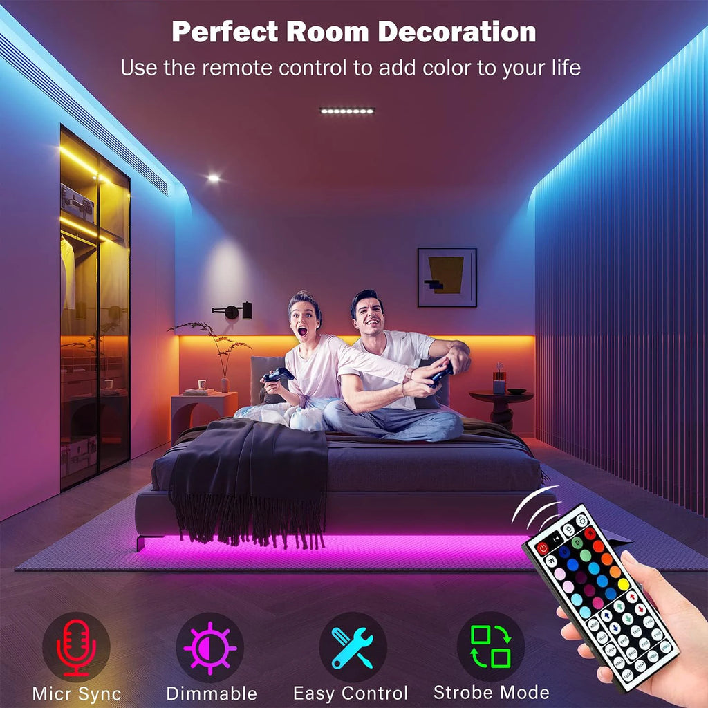 RGB LED Strip Lights — USB 5V, App or IR Remote Control, up to 30m