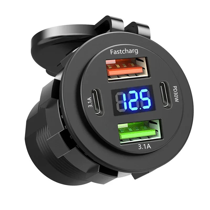 Prise chargeur de voiture — 4 ports de charge rapide 12 V/24 V