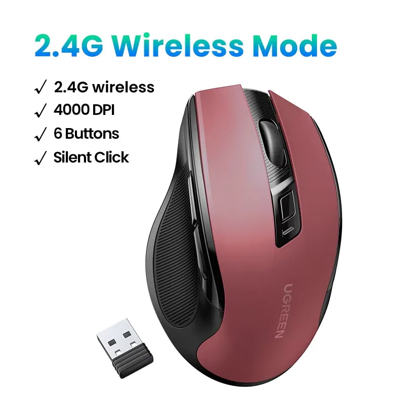 UGREEN Wireless Mouse – Bluetooth 5.0 & 2.4G, Silent, 4000 DPI