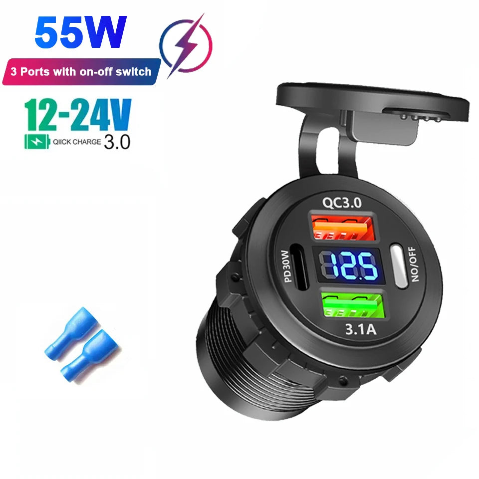 Prise chargeur de voiture — 4 ports de charge rapide 12 V/24 V