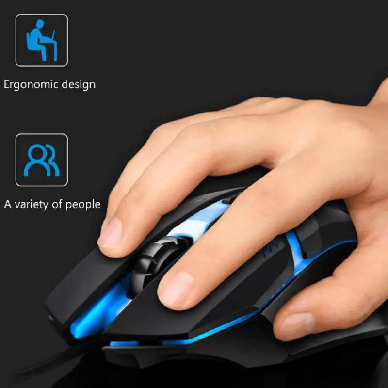 Ergonomic RGB Gaming Mouse — Wired, 1600 DPI, 4 Buttons, USB