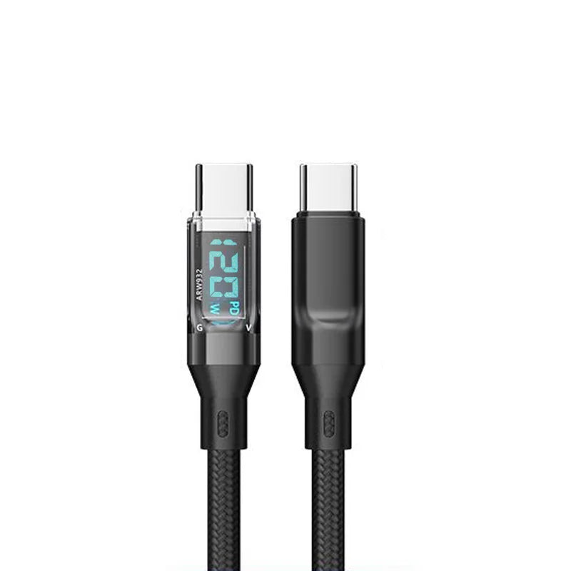 Fast Charging Cable with LCD Watt Display — Up to 120W, USB-C & Lightning