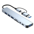 8-in-2 USB + USB-C Hub Docking Station — SD Card, 3.5mm Audio, USB 3.0