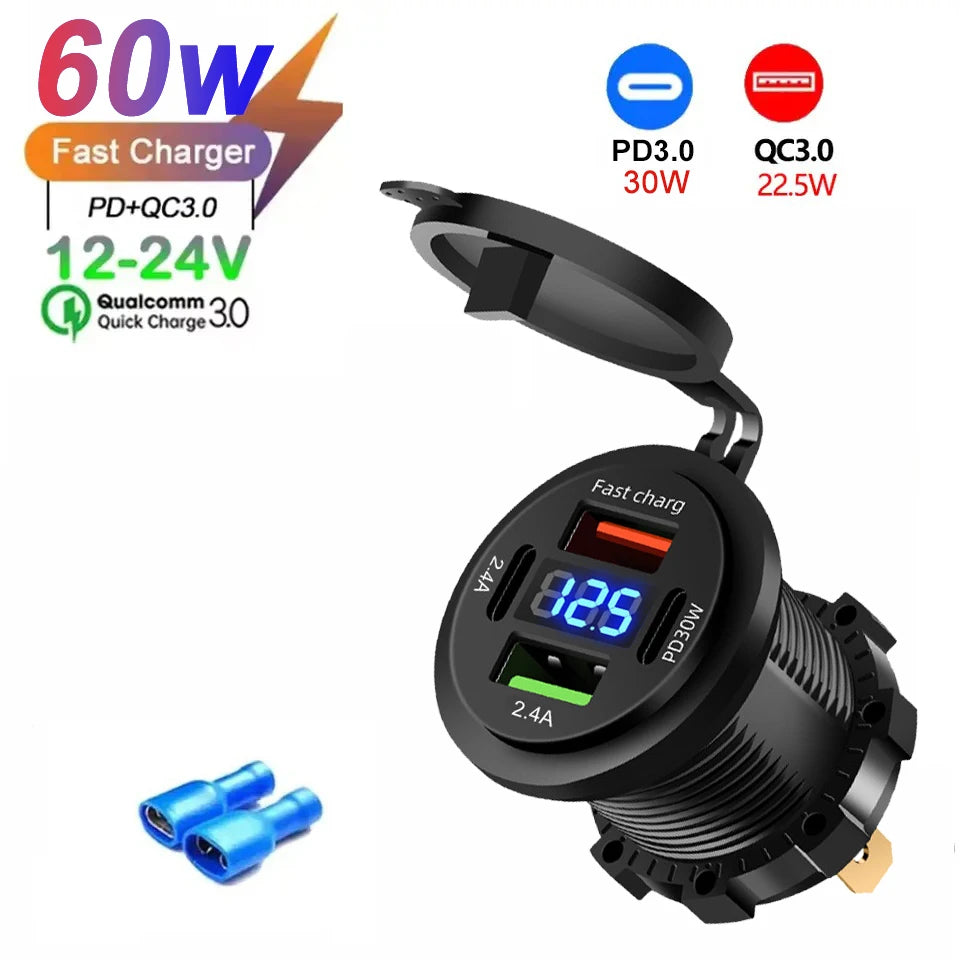 Prise chargeur de voiture — 4 ports de charge rapide 12 V/24 V
