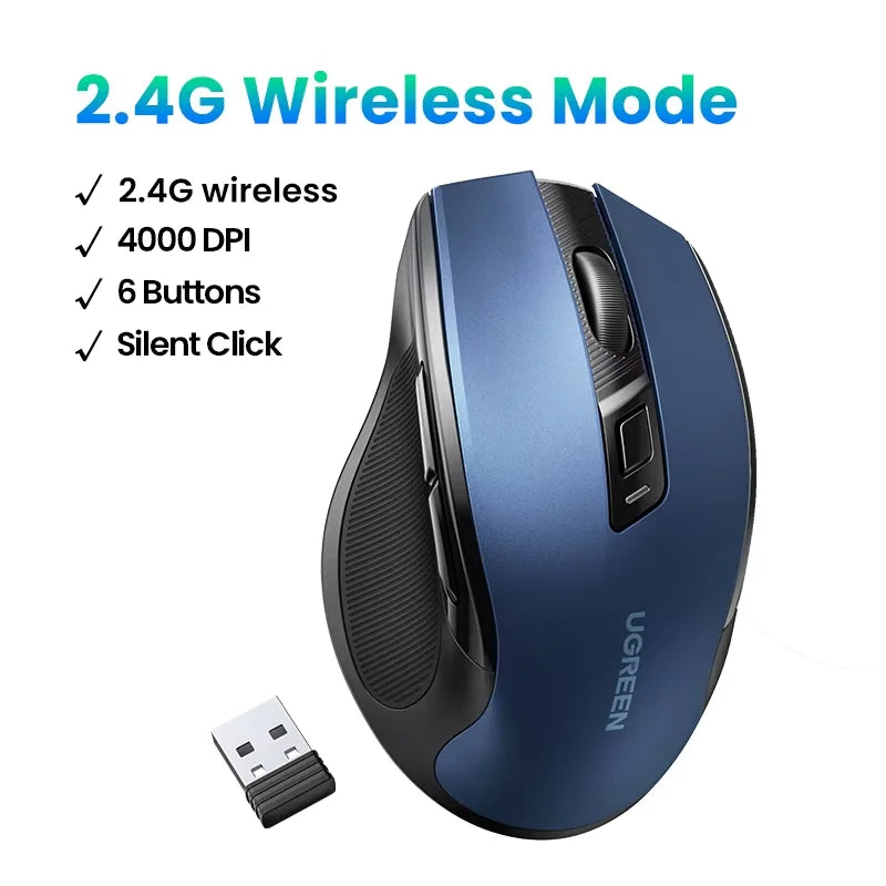 UGREEN Wireless Mouse – Bluetooth 5.0 & 2.4G, Silent, 4000 DPI