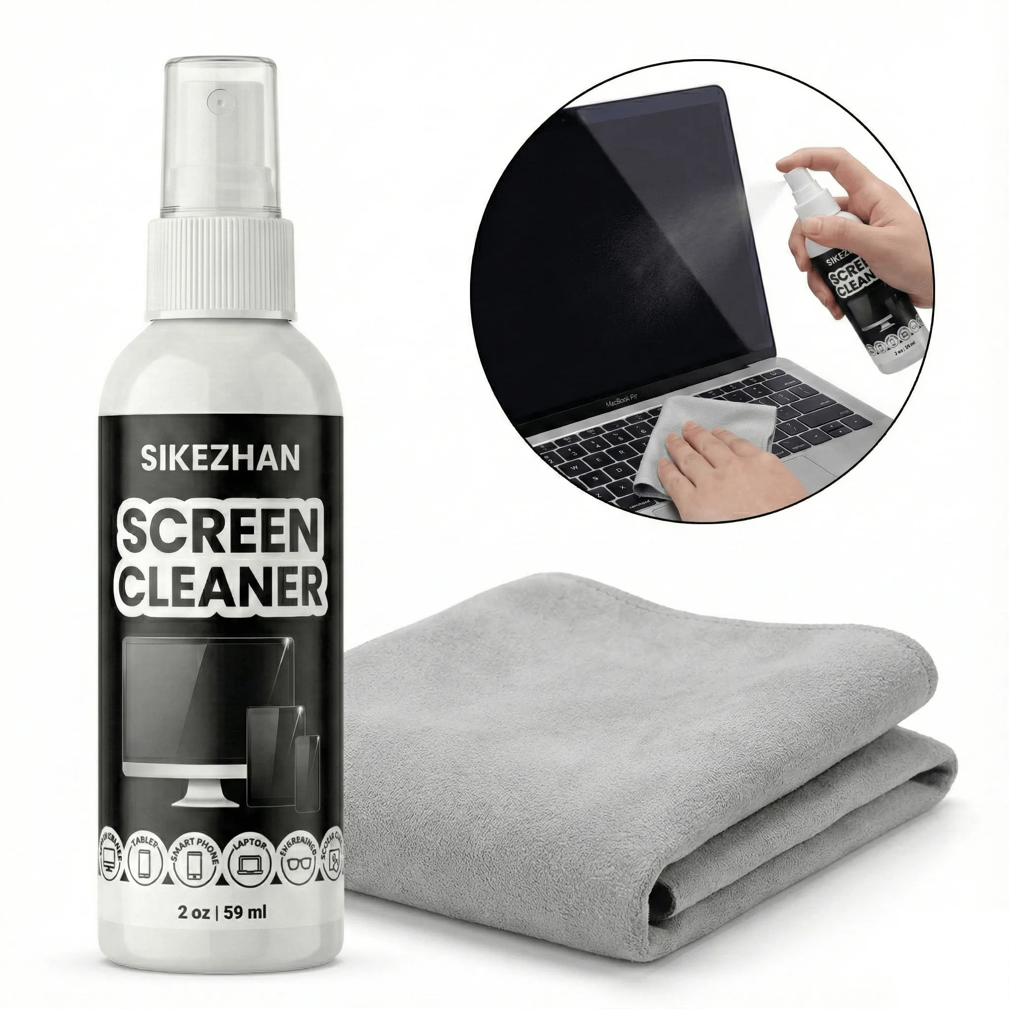 Screen Cleaner Kit — Streak-Free Spray & Microfiber Cloth for Phone, Laptop & TV