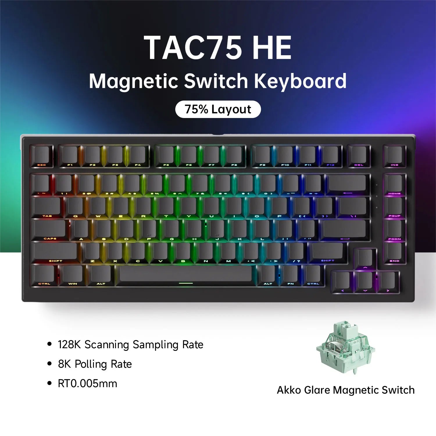 AKKO TAC75 HE — 75% Magnetic Switch Gaming Keyboard, Rapid Trigger 0.005mm, 8K Polling