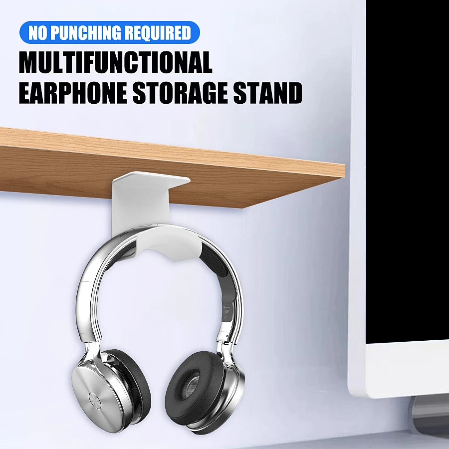 Headphone Stand — Adhesive Wall Mount & Under-Desk Hanger for Headsets