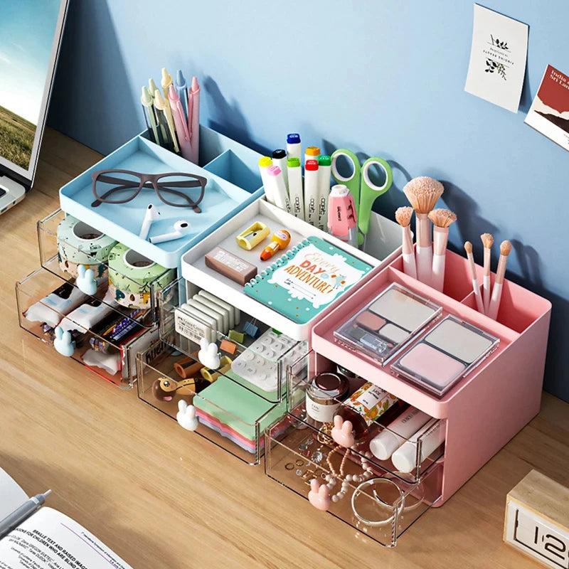 Desk Organizer with Drawer — Desktop Storage Box for Office & Makeup