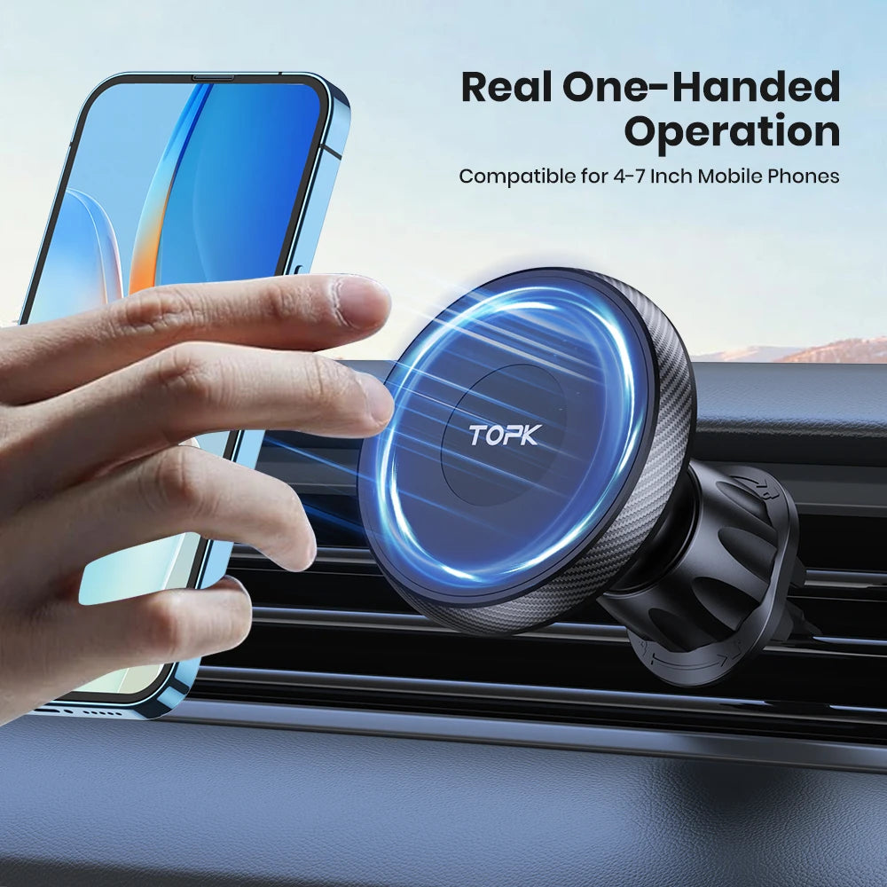 TOPK MagSafe Car Phone Holder — Magnetic Mount with Metal Hook
